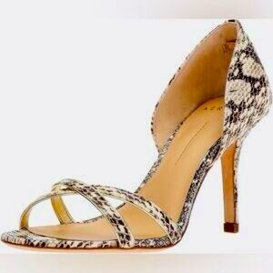 ANTHROPOLOGIE + AERIN Leather Snakeskin Strappy Heels